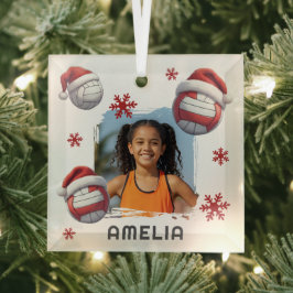 Adorno De Cristal Volleyball Santa Sombrero Nombre Foto Navidad 