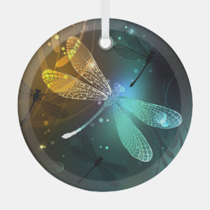 Adorno De Cristal Vuelo de libélula luminosa verde