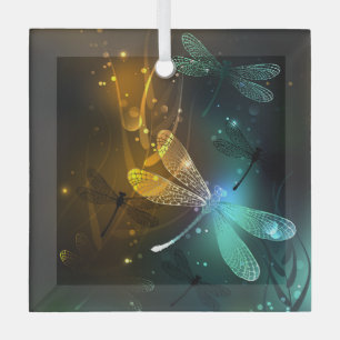 Adorno De Cristal Vuelo de libélula luminosa verde