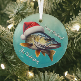 Adorno De Cristal Walleye usando Navidades de Santa Hat