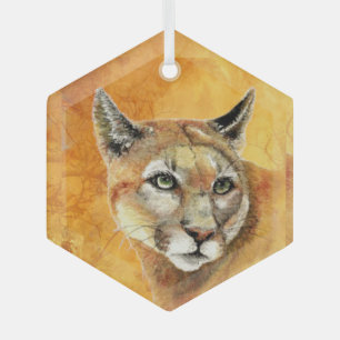 Adorno De Cristal Watercolor Cougar Mountain Lion Wildlife Animal