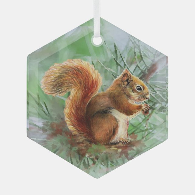 Adorno De Cristal WatercolorRed Squirrel Animal Wildlife Art (Anverso)