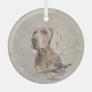 Adorno De Cristal Weimaraner Con Pheasant