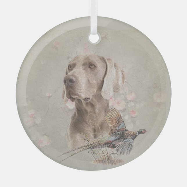 Adorno De Cristal Weimaraner Con Pheasant (Anverso)