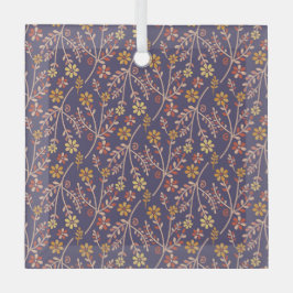 Adorno De Cristal Whimsical Floral Design with Vines on Purple Back