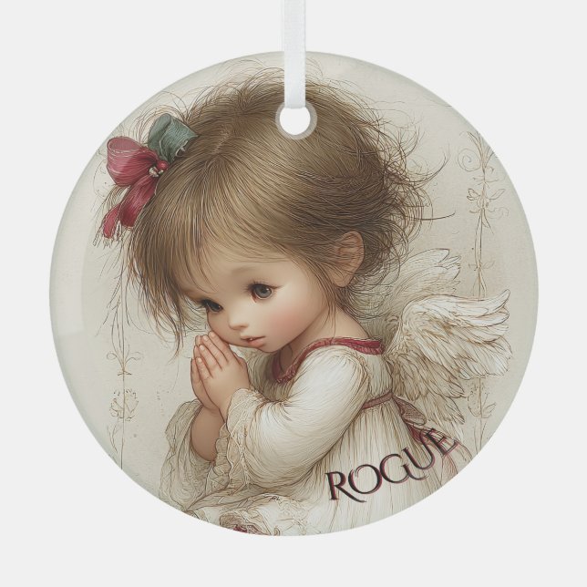 Adorno De Cristal Wings of Prayer with Custom Name (Anverso)