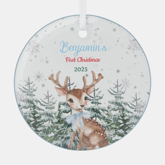 Adorno De Cristal Winter Woodland Animal Baby First birthday  (Anverso)