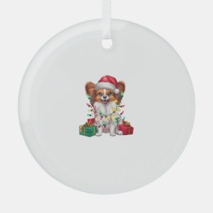 Adorno De Cristal Xmas Iluminando Santa Hat Papillon Dog Navidades