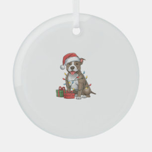 Adorno De Cristal Xmas Iluminando Santa Hat Pitbull Terrier Perro Cr