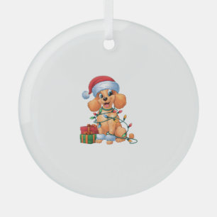 Adorno De Cristal Xmas Iluminando Santa Hat Toy Poodle Navidades de 