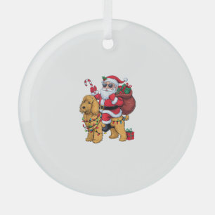 Adorno De Cristal Xmas Iluminando Santa Riding Goldendoodle Dog Chri