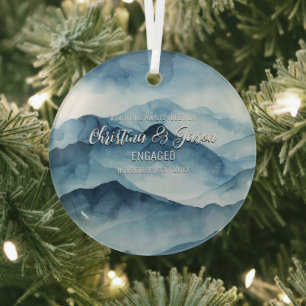 Adorno De Cristal Xmas Mountain Winking Couple Compromiso Azul