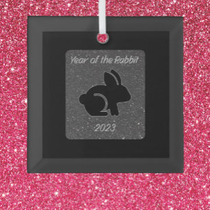 Adorno De Cristal Year of the Rabbit Black Glitter Design