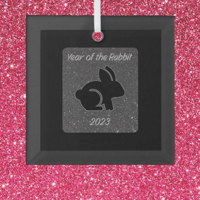 Adorno De Cristal Year of the Rabbit Black Glitter Design (Subido por el creador)