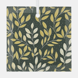 Adorno De Cristal Yellow and Cream Leafy Branches Pattern 