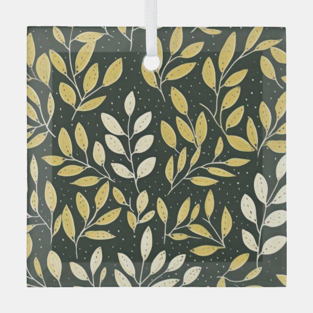 Adorno De Cristal Yellow and Cream Leafy Branches Pattern  (Anverso)