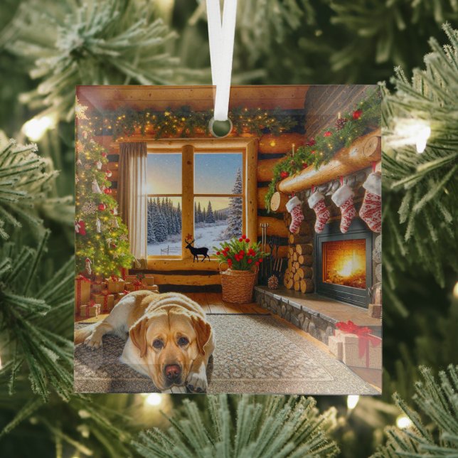 Adorno De Cristal Yellow Labrador Holiday Glass Ornament (in situ)