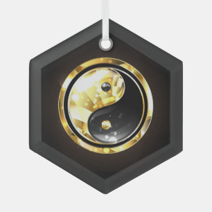 Adorno De Cristal Yin Yang de oro sobre negro
