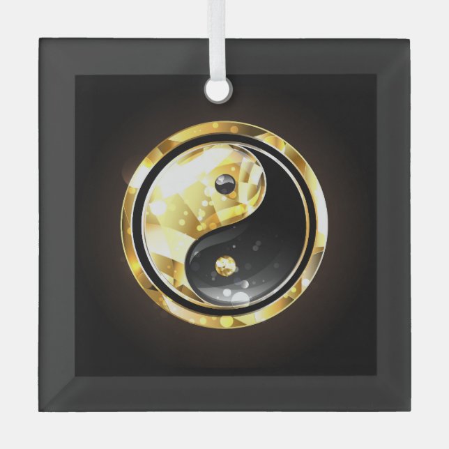 Adorno De Cristal Yin Yang dorado en negro (Anverso)