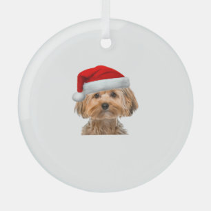 Adorno De Cristal Yorkie Shirt Cute Dog Santa Hat Imagen Gracioso Cr