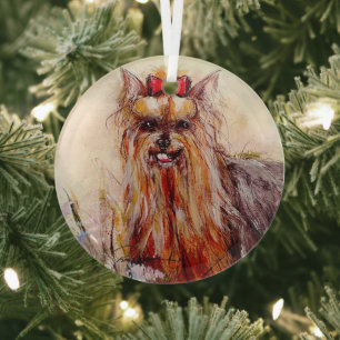 Adorno De Cristal Yorkshire Terrier por Hevener Glass Ornament