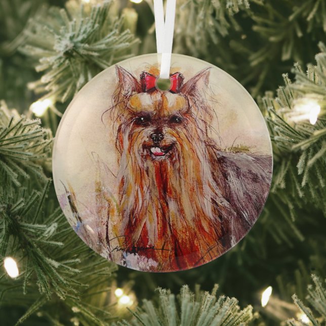 Adorno De Cristal Yorkshire Terrier por Hevener Glass Ornament (in situ)