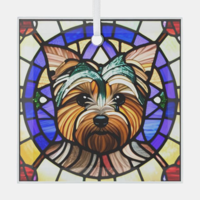 Adorno De Cristal Yorkshire Terrier "Vidrio Manchado" (Anverso)