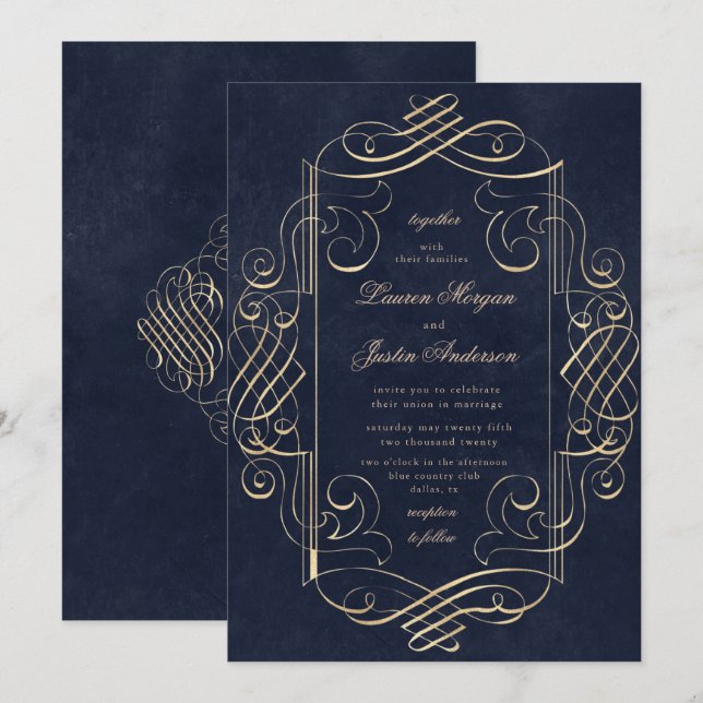 adorno de decoración dorada Boda Invitación (Anverso / Reverso)
