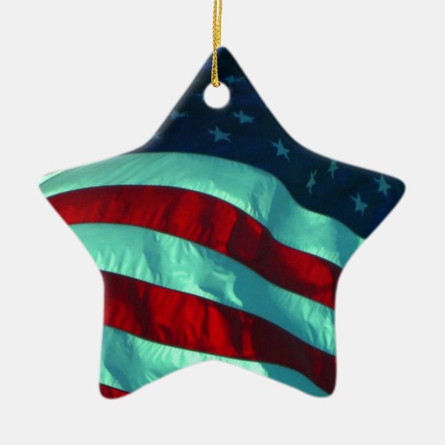 Adorno de estrella de cerámica de la bandera ameri (Frente)