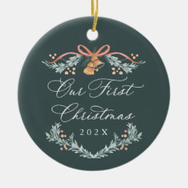 Adorno de foto de nuestra primera Navidad como rec
