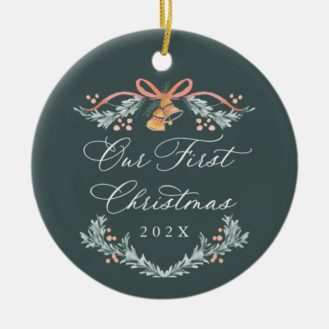 Adorno de foto de nuestra primera Navidad como rec (Frente)