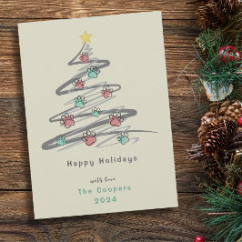 Adorno de huella de pata de árbol de Navidad Tarje