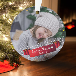 Adorno de Navidad con Cinta Roja Festiva para Foto
