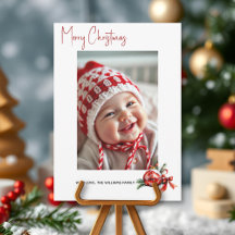 Adorno de Navidad con lazo rojo y foto de abeto
