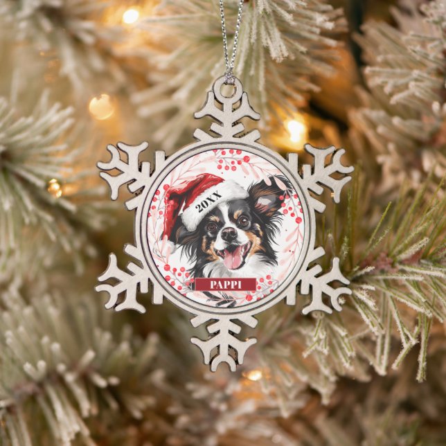 Adorno de Navidad con perro Papillon con sombrero  (Árbol)