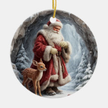 Adorno de Navidad de cerámica 3D de Santa y ciervo