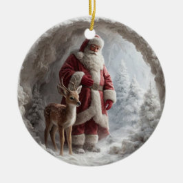 Adorno de Navidad de cerámica 3D de Santa y ciervo