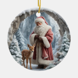 Adorno de Navidad de cerámica 3D de Santa y ciervo