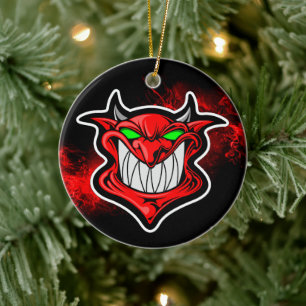 Adorno de Navidad de cerámica con mascota demonio