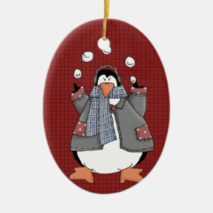 Adorno de Navidad de cerámica de pingüino de invie