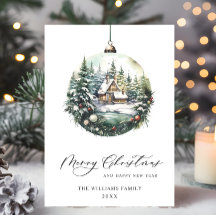 Adorno de Navidad en Acuarela Elegante Saludo