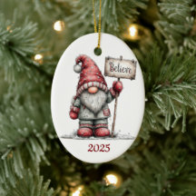 Adorno de Navidad ovalado de cerámica Gnome