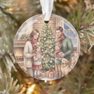 Adorno de Navidad Personalizado Acuarela Familia