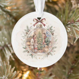 Adorno de Navidad Personalizado Acuarela Familia