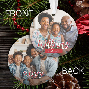 Adorno de Navidad personalizado con 2 fotos famili