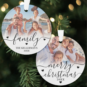 Adorno de Navidad personalizado con dos fotos fami