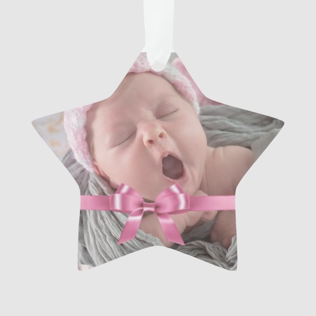 Adorno de Navidad Rosa Personalizado Primero (Anverso)