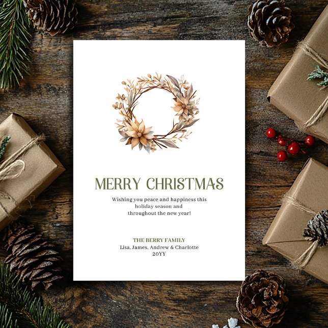 Adorno de Navidad Sofisticado Marfil Dorado Escrit (Sophisticated Christmas Ornament Ivory Gold Script Card)
