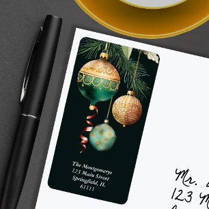 Adorno de oro de Navidad Etiqueta de dirección de