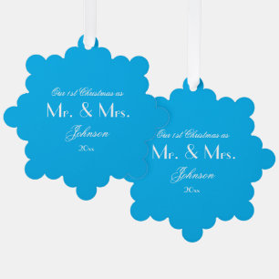 Adorno De Papel 1.ª Navidad Como Sr. y Sra. Script Boho Moda Azul